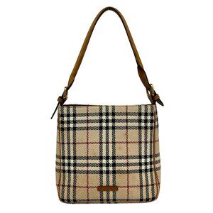 Burberry Shoulder Bag Beige Dark Navy Multi Tweeds Leather